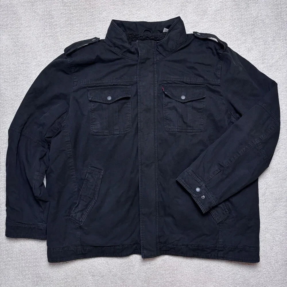 Levi Strauss Jacket Mens 3XL Black Sherpa Lined Military Utility Cotton Washed